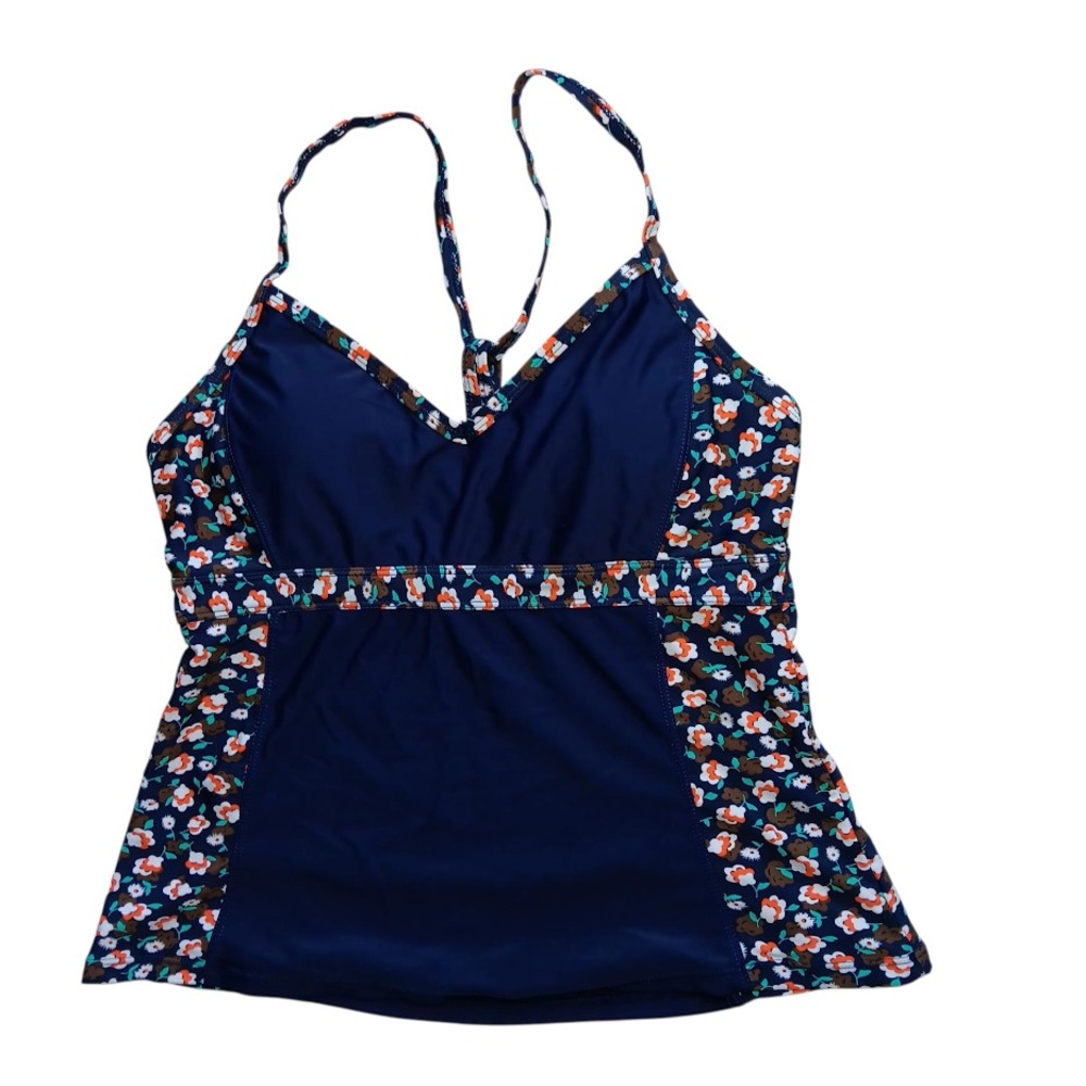 Marina West Tankini Top M Navy Floral Swimwear Halter Ruched Bust‎